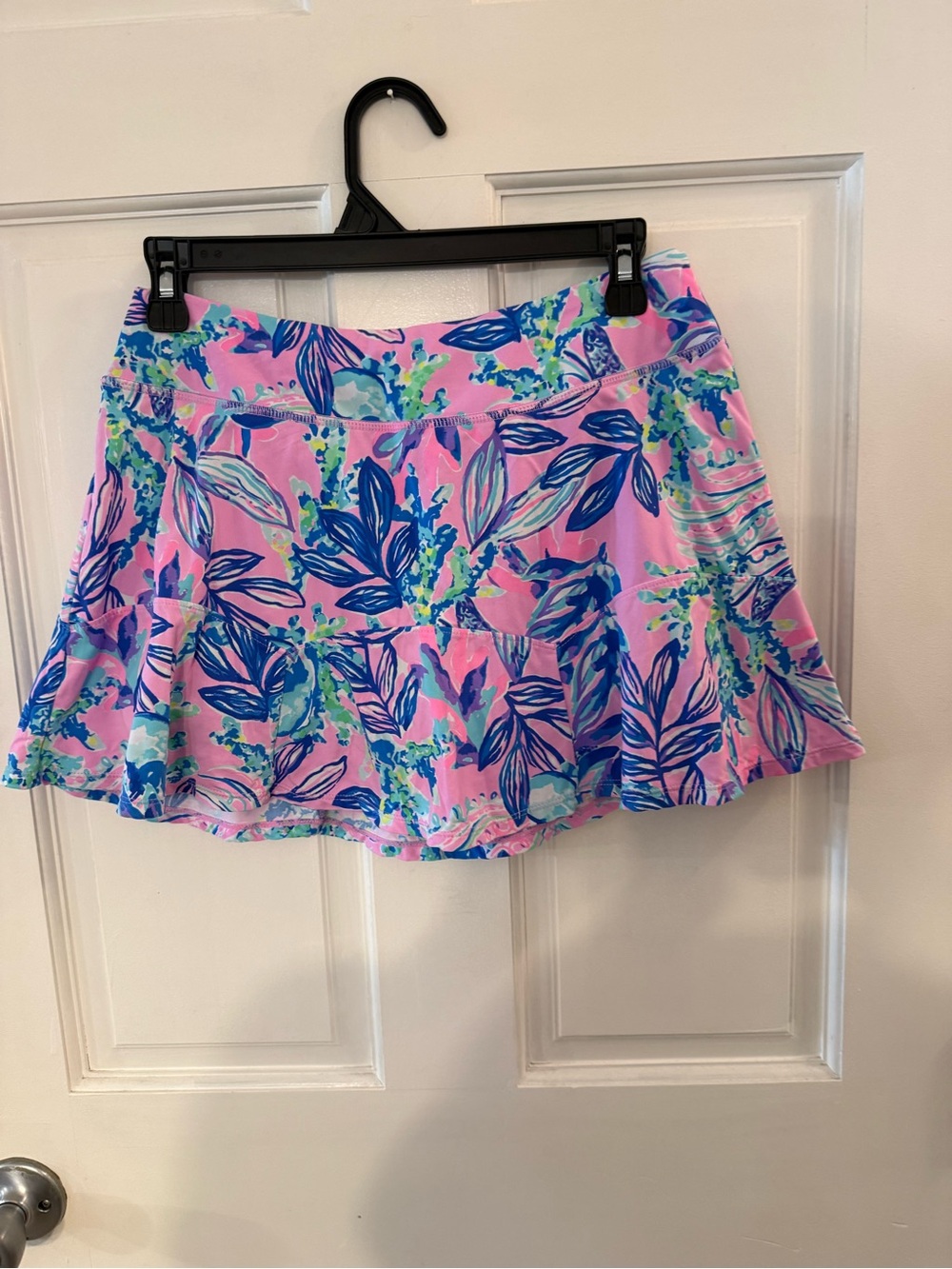 Lily Pulitzer Pink Floral Circle Skort with Blue Leaf Print